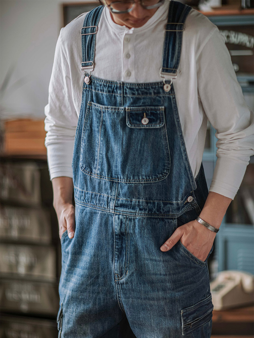 Salopette cargo en denim pour homme