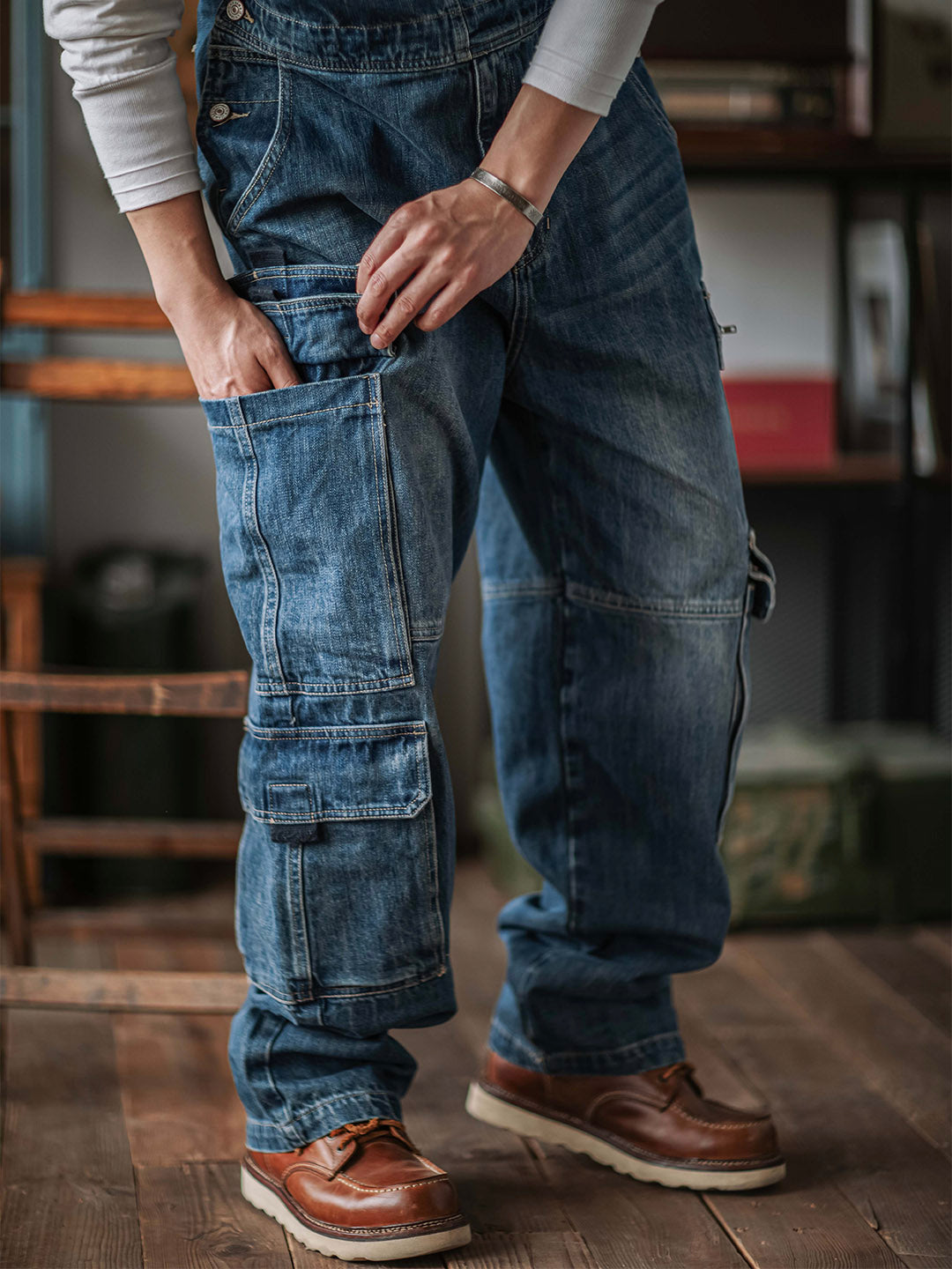 Salopette cargo en denim pour homme