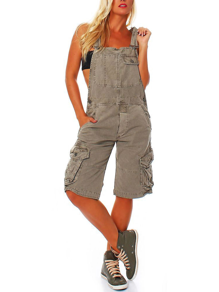 Women's Denim Cargo Overall Shorts
