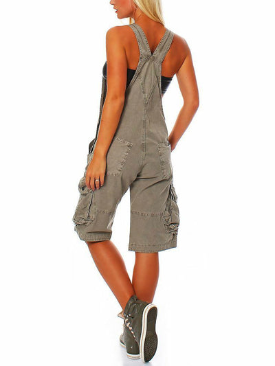 Women's Denim Cargo Overall Shorts