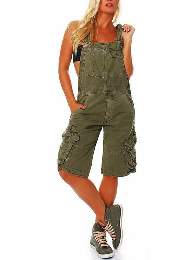 Women's Denim Cargo Overall Shorts