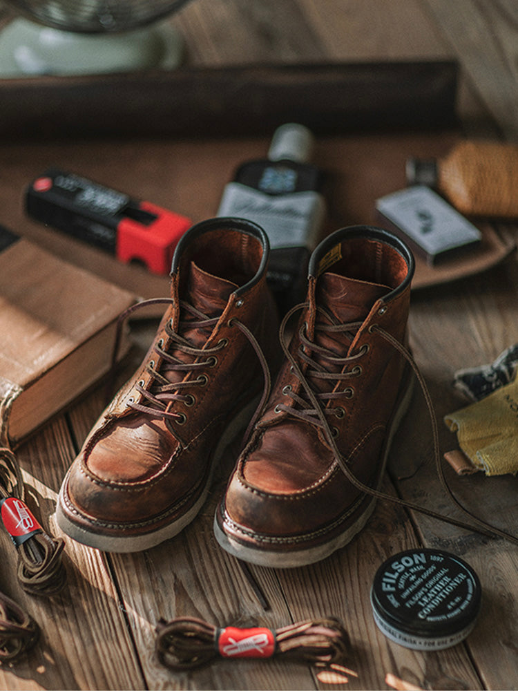 Full-Grain Leather Moc Toe Work Boots for Men