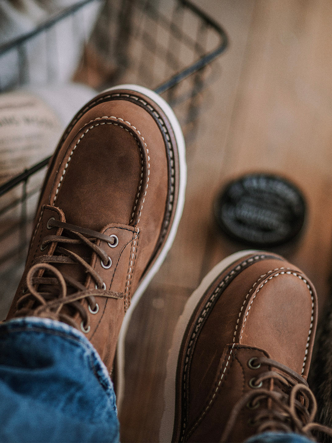 Full-Grain Leather Moc Toe Work Boots for Men