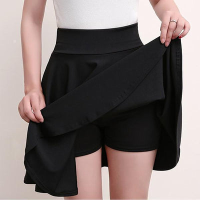 A-line Elastic Waist Pleated Skirts Attached Shorts