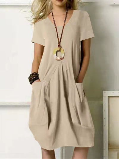 Casual Loose Round Neck Pocket Dress