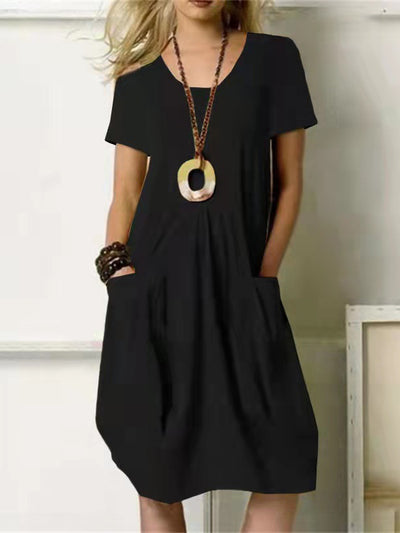 Casual Loose Round Neck Pocket Dress