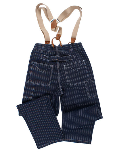 Vintage Striped Straight Denim Suspender Jeans Overalls