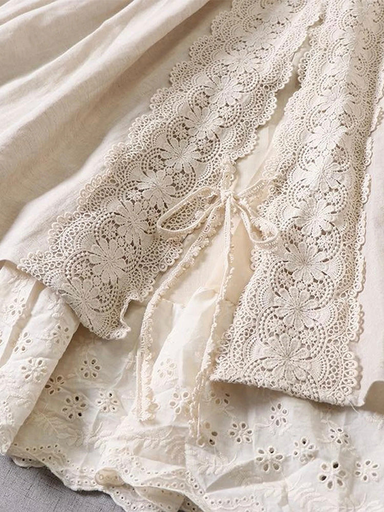 Lace Embroidery Two-layer Linen Skirt
