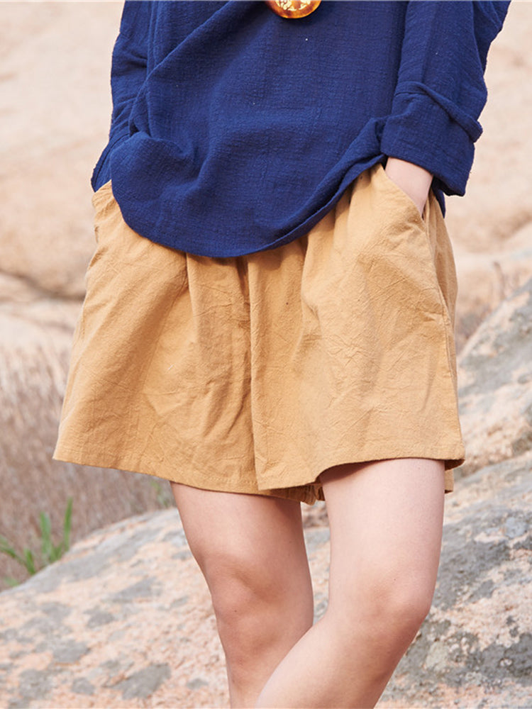 Cotton Linen Wide Leg Shorts