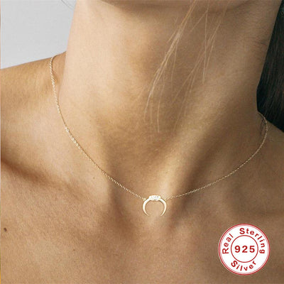 Sterling Silver Diamond Moon Necklace