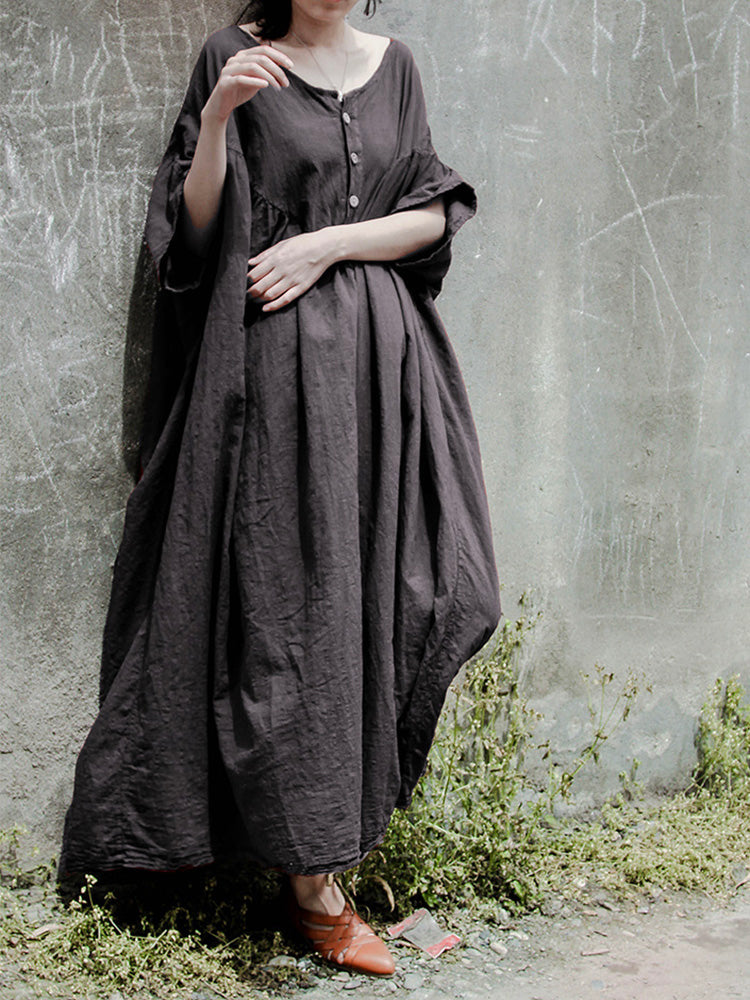 Hand-Dyed Linen and Cotton Oversized Midi Dress