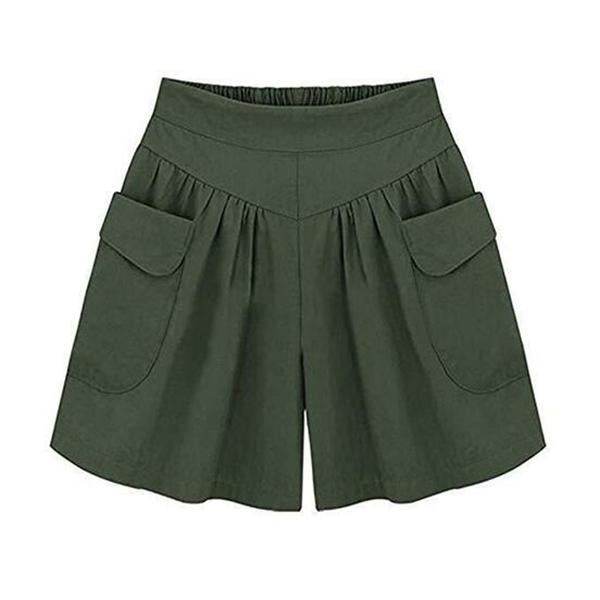 70s Stretchy Soft Wide Leg Pockets Culottes Army Green 1