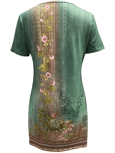 V-neck Short Sleeve Floral Dress