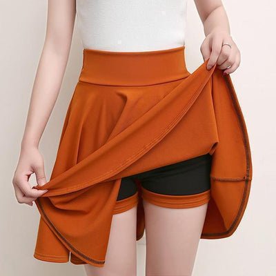 A-line Elastic Waist Pleated Skirts Attached Shorts