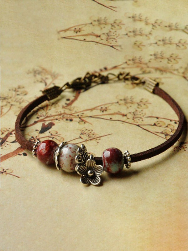 Red Ethnic Style Ceramic Beaded Bracelet
