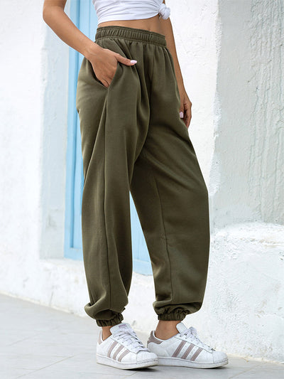High Rise Cotton Loose Jogger Sweatpants Army Green Side 1