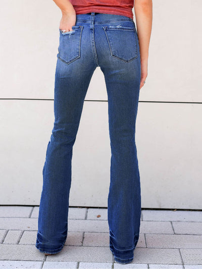 madepants.com Jenny Distressed Bell Bottom Jeans - Dark Blue