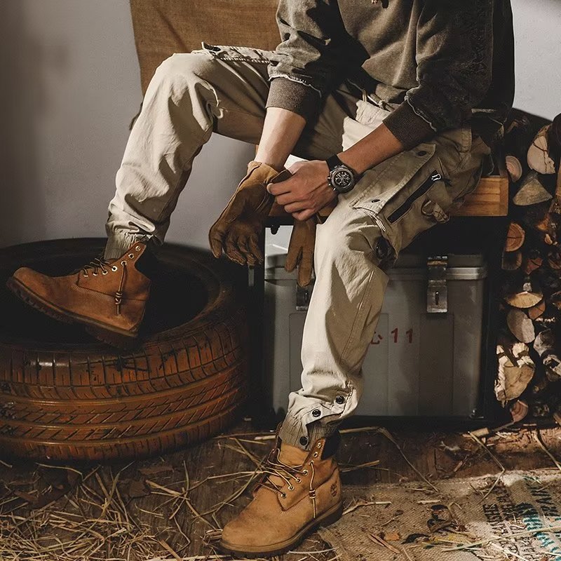 Men's Loose Fit Cargo Pants with Zip and Snap Fly