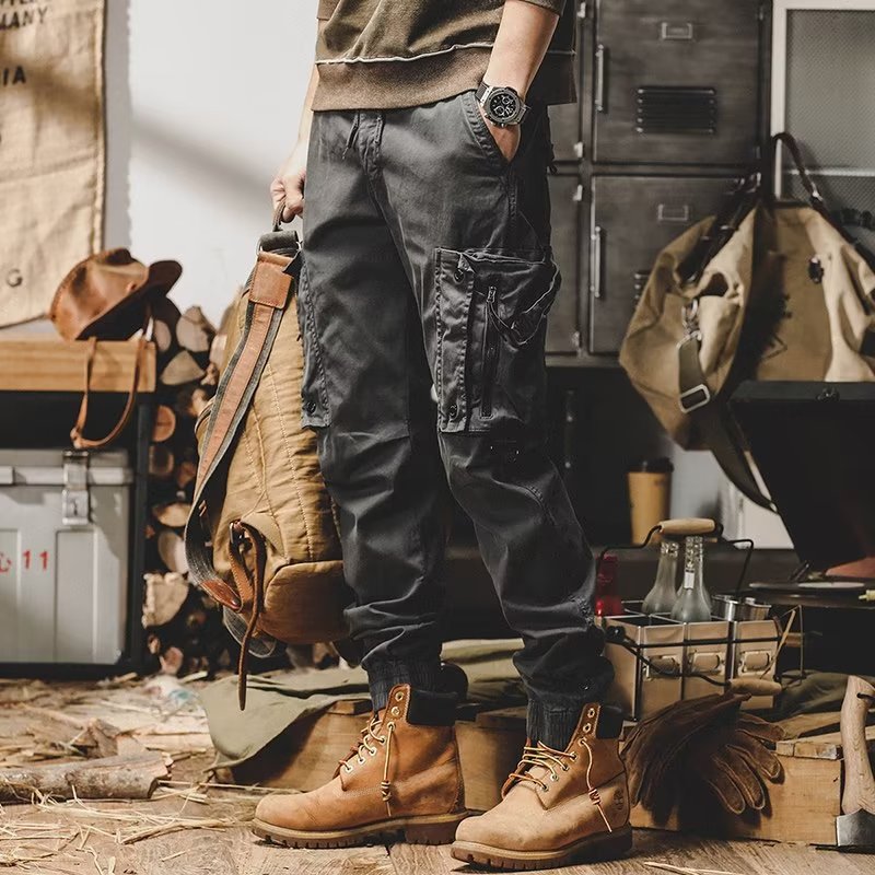 Men's Loose Fit Cargo Pants with Zip and Snap Fly