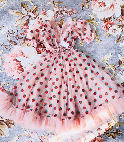 Strawberry Ruffled Midi Dress